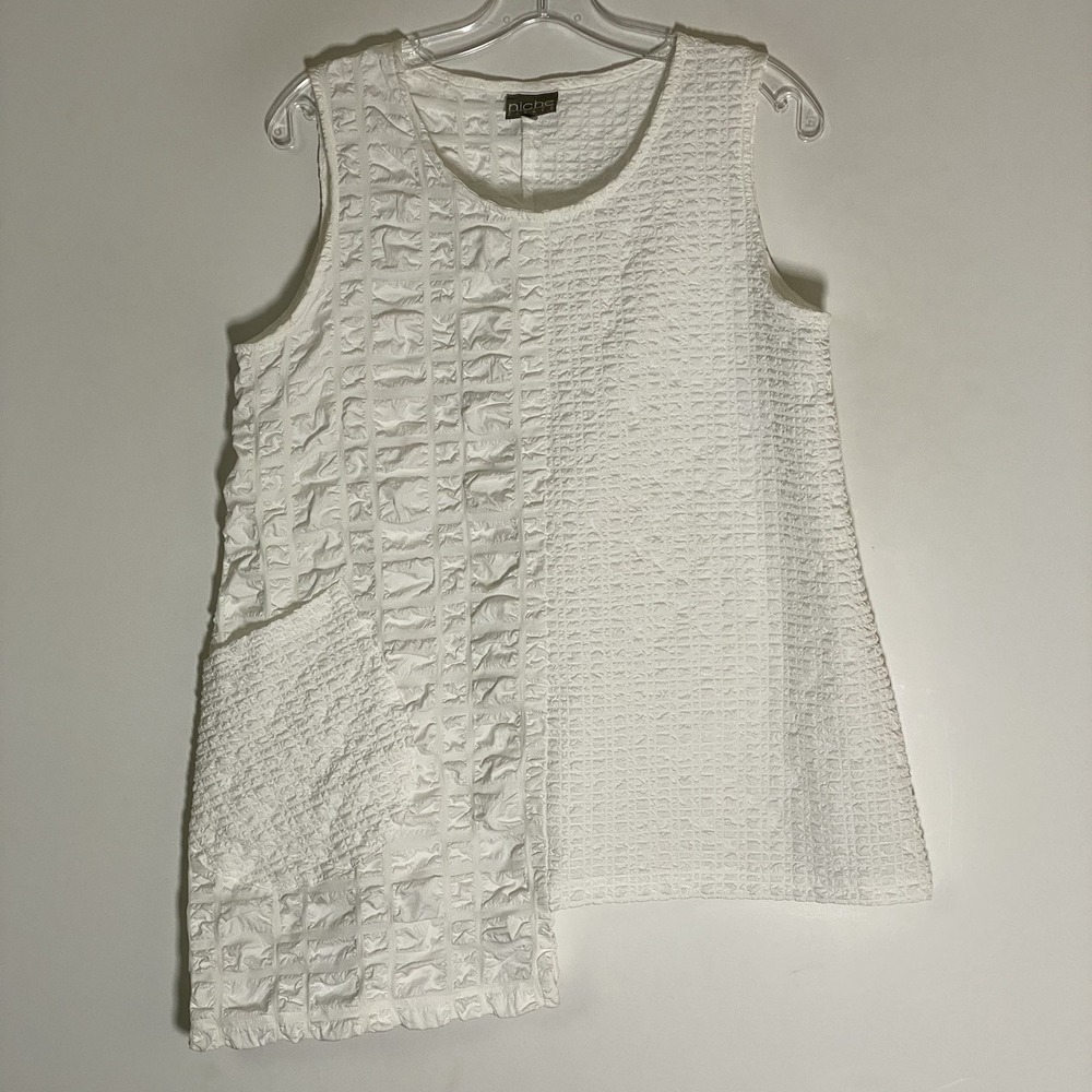 Niche Nilgun Derm Top Womens Medium White Textured Wearable Art Lagenlook Luxury